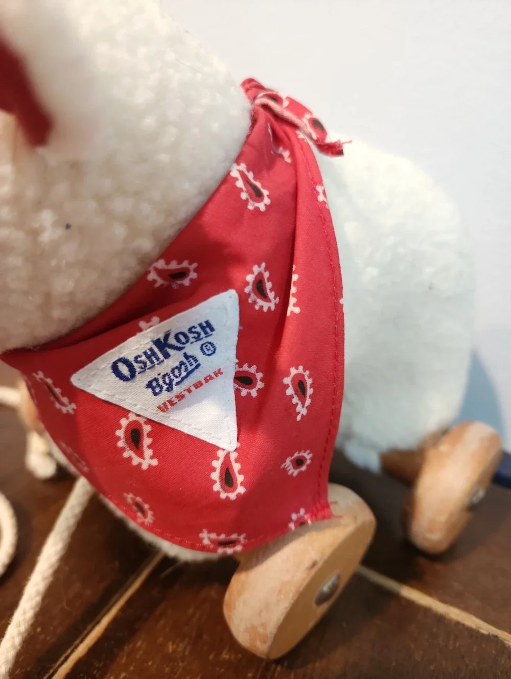 OshKosh B'gosh White Plush Pull Lamb with Red Bandana Eden Vintage Sheep